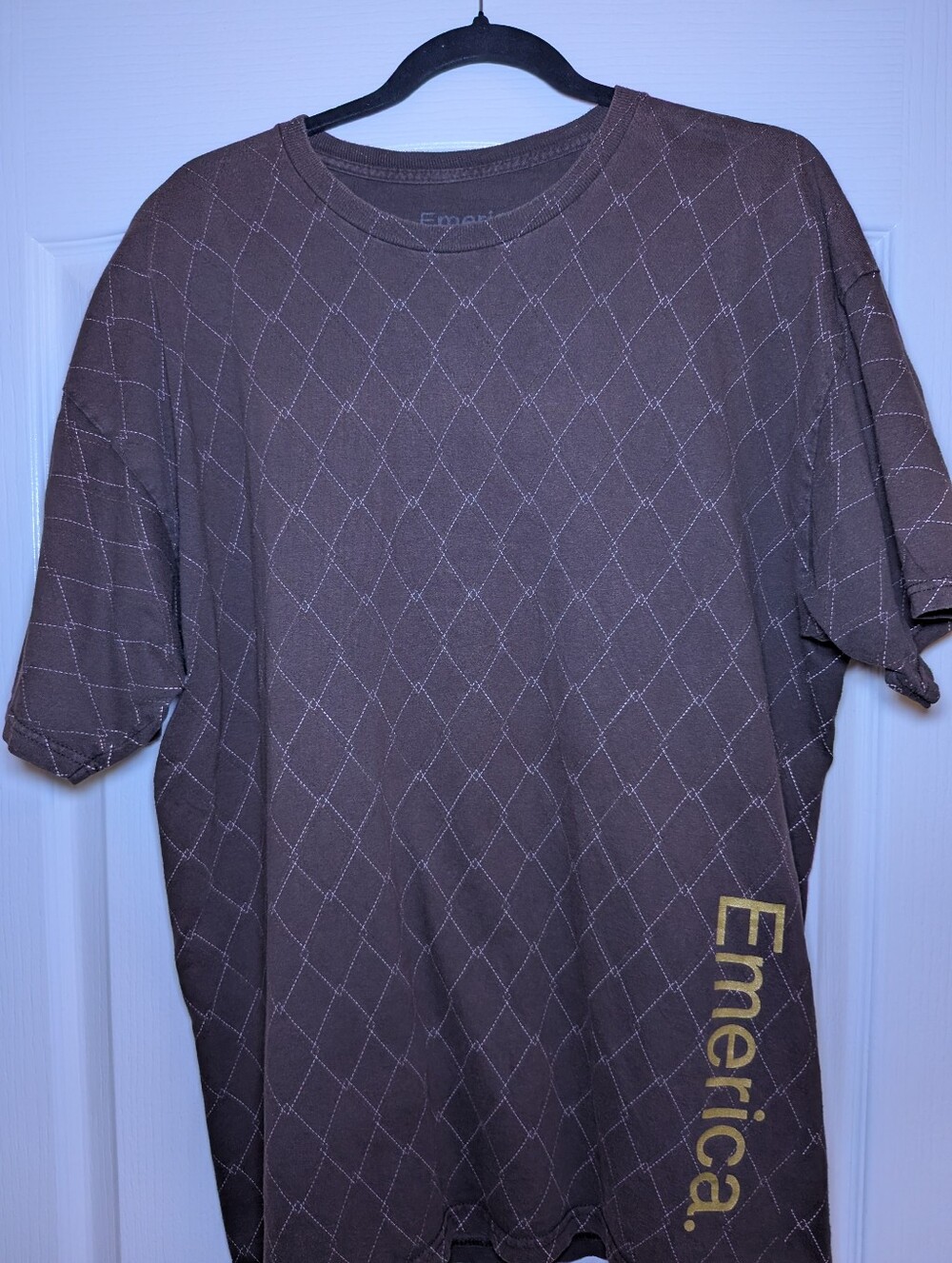 Emerica Skate Short Sleeve Brown Gold Argyle Shirt Men's XL